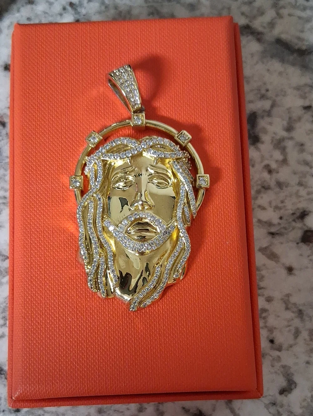 Gold Over Stainless Steel Jesus Pendant with AAA CZ Accents. (HolyLedgend).